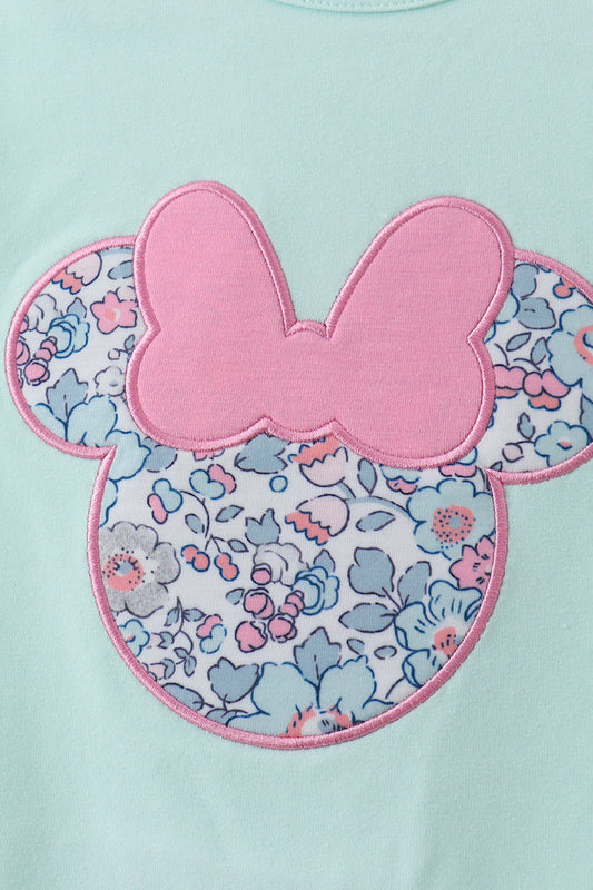 Mint Floral Character Applique Ruffle Dress