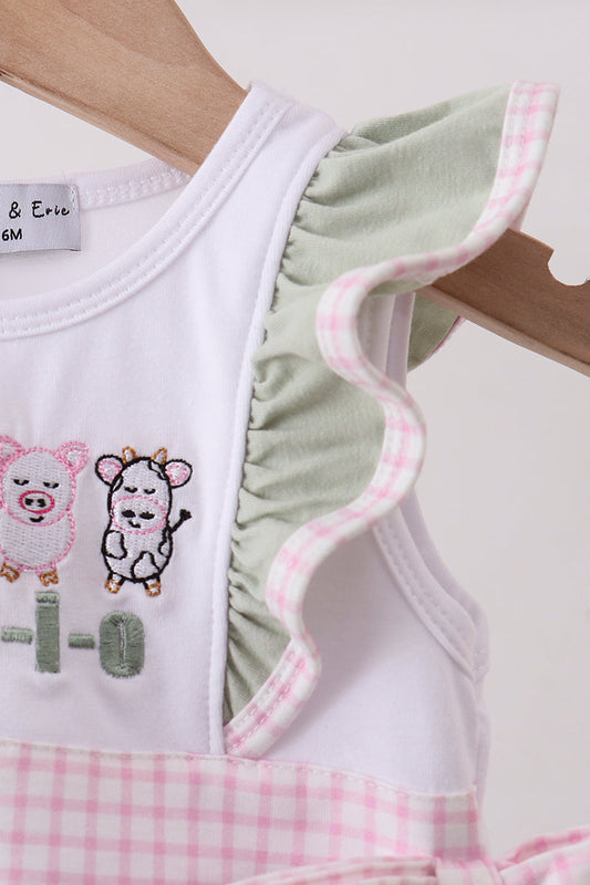 Green Farm Animal Embroidery Ruffle Bubble