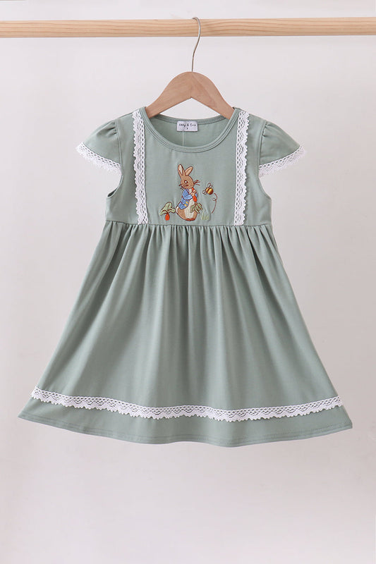 Sage Bunny Embroidery Dress