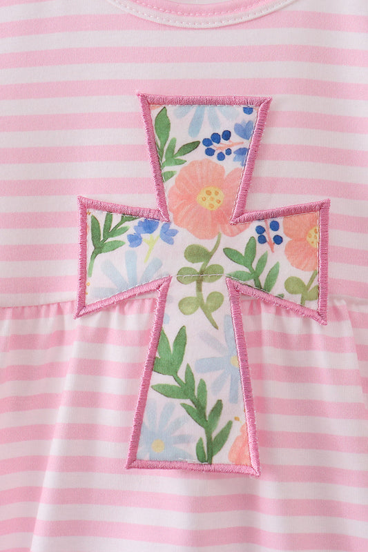 Pink Stripe Cross Applique Bubble