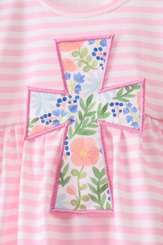 Pink Stripe Cross Applique Bloomer Set