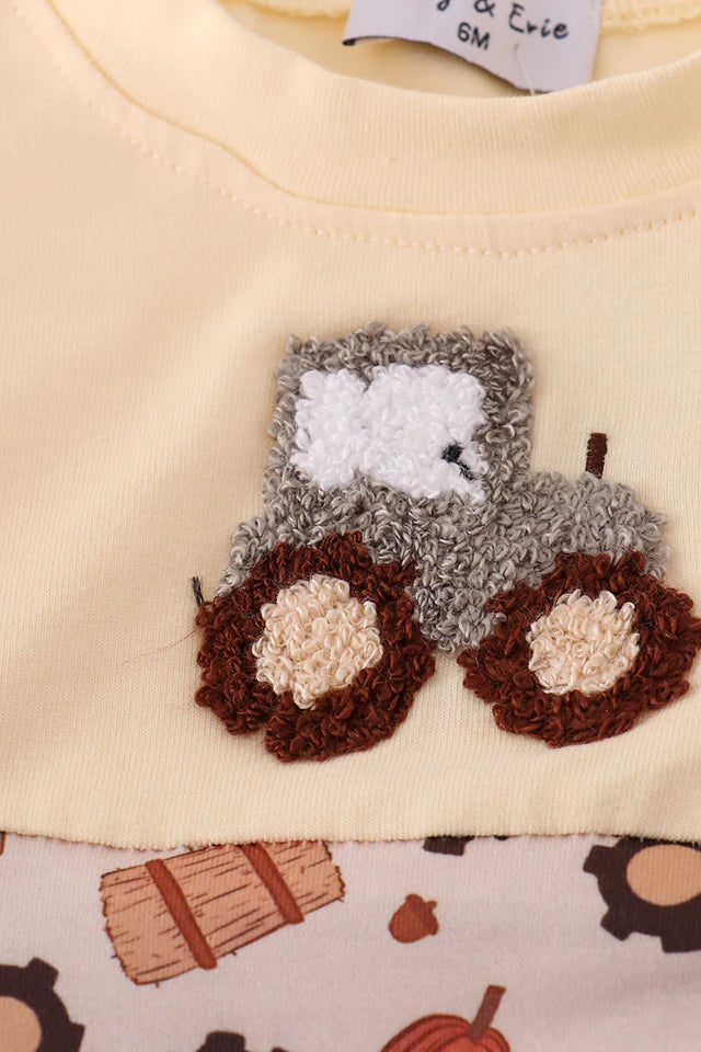 Yellow Tractor French Knot Romper