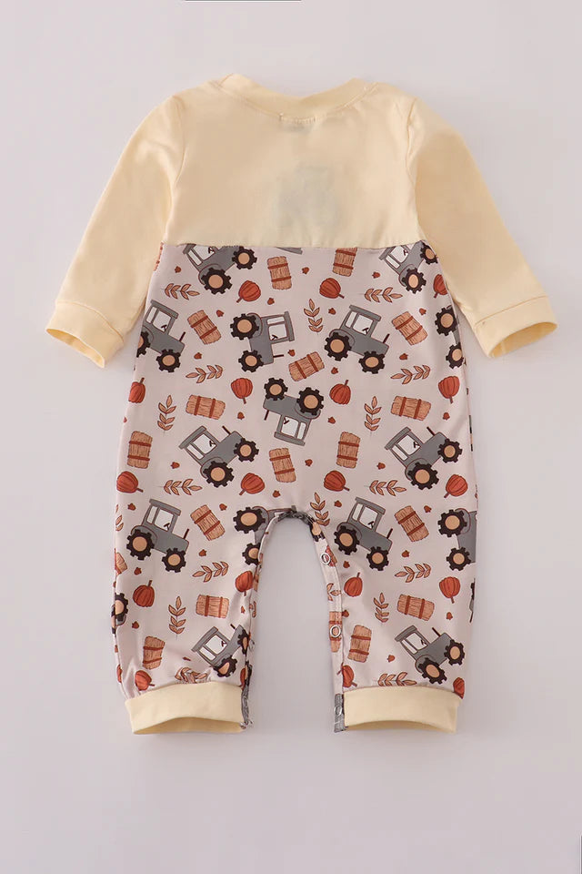 Yellow Tractor French Knot Romper