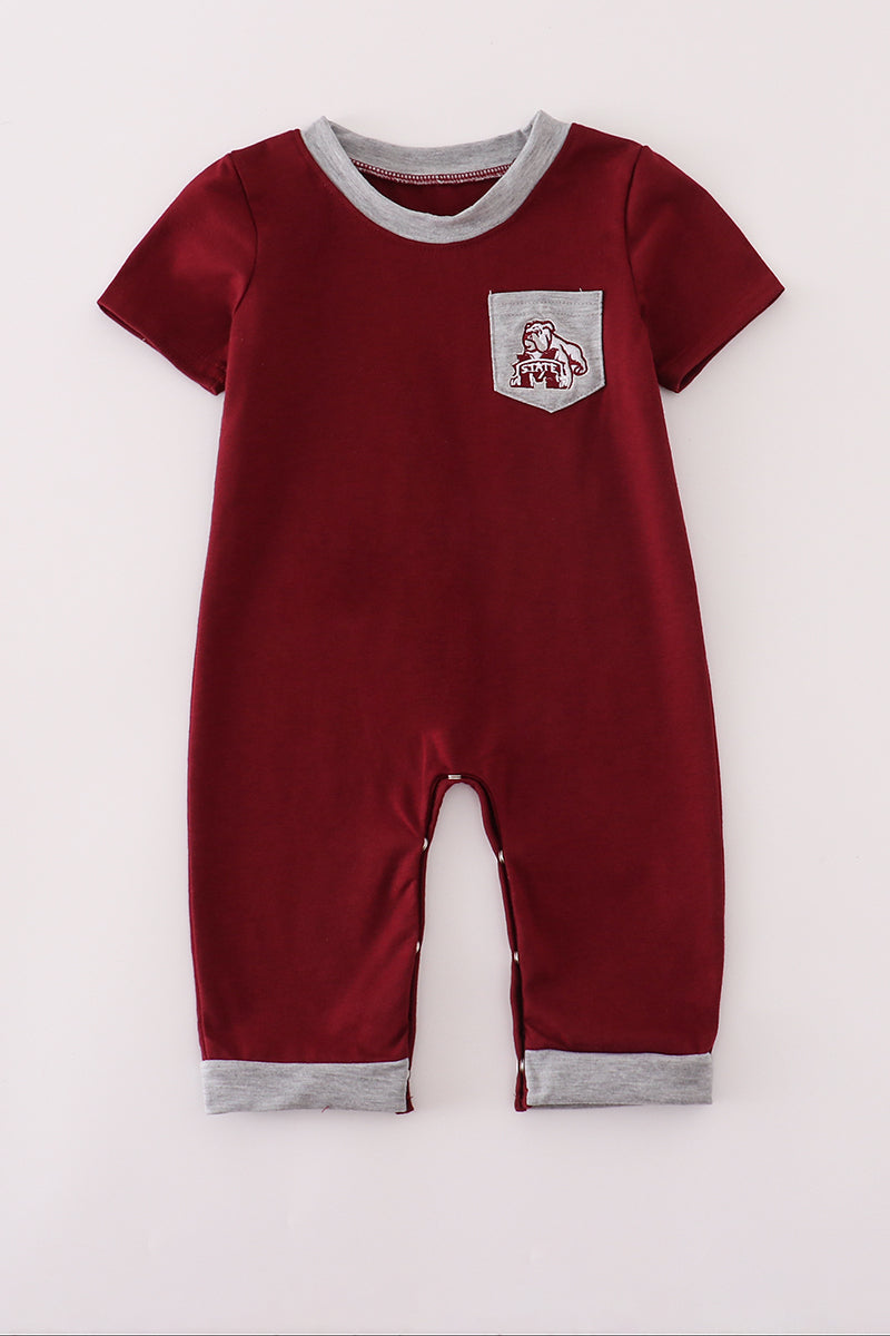 Maroon Mississippi Embroidery Romper