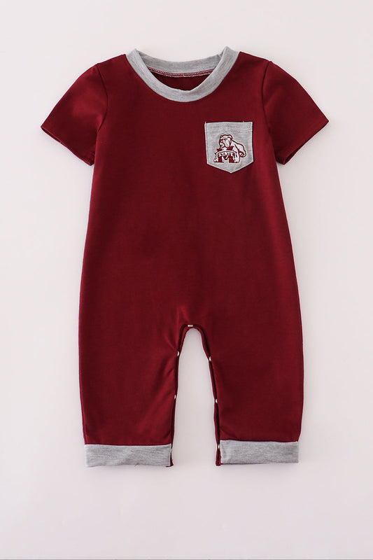 Maroon Mississippi Embroidery Romper
