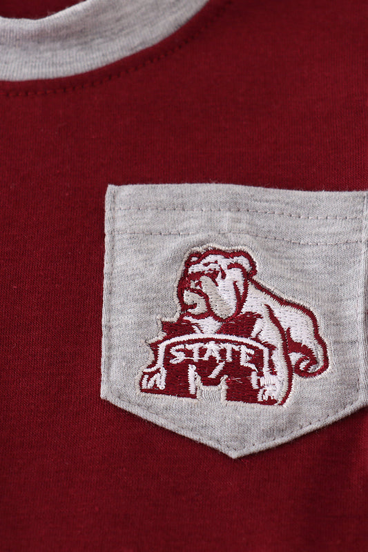 Maroon Mississippi Embroidery Romper