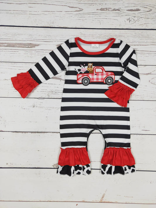 Baby Stripe Cows Appliqué Romper