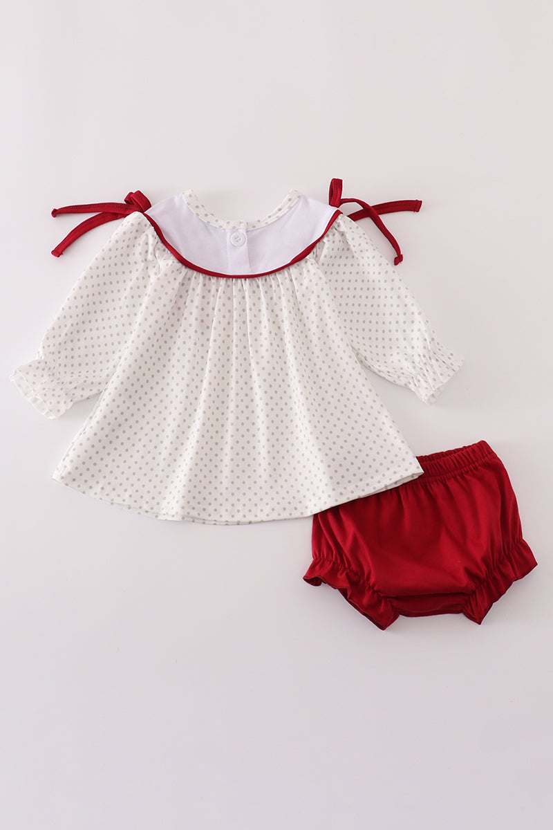 Maroon Alabama Embroidery Dot Bloomer Set