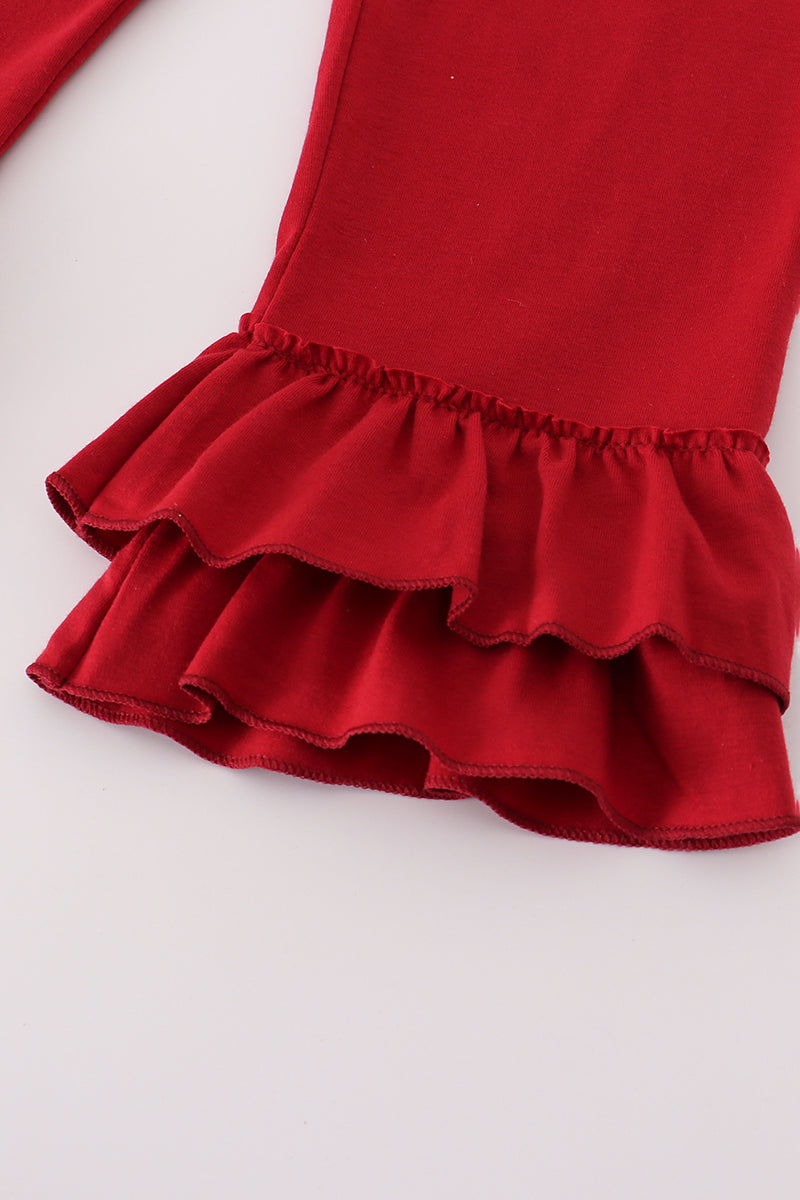 Maroon Alabama Embroidery Dot Ruffle Pants Set