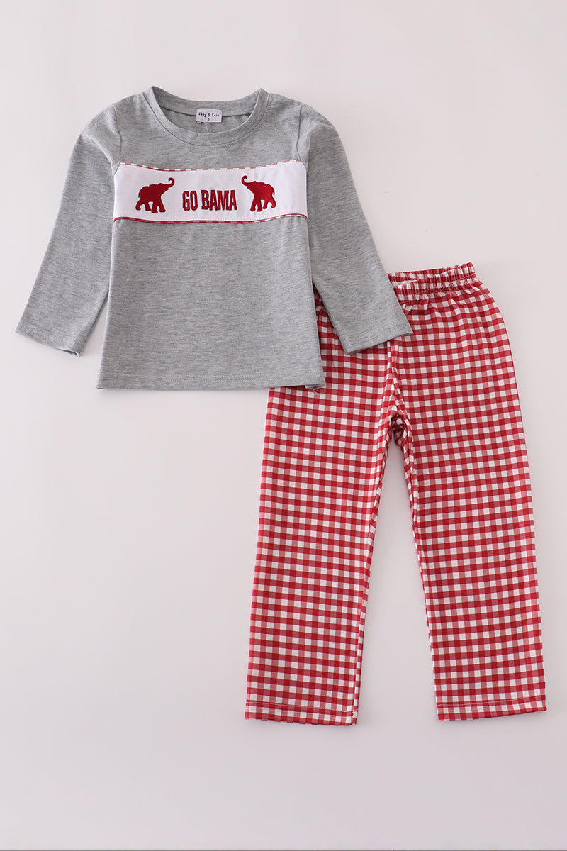 Alabama Embroidery Gingham Pants Set