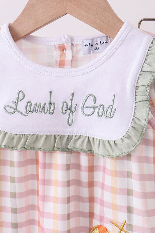 Lamb of God Applique Plaid Bloomer Set