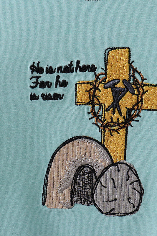 Blue He Is Risen Embroidery Romper