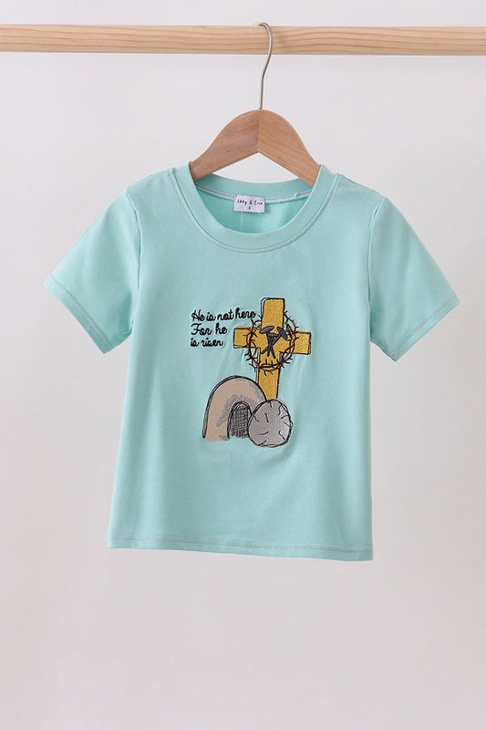 Blue He Is Risen Embroidery Top