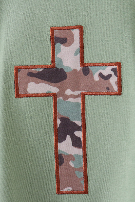 Green Camouflage Cross Applique Romper