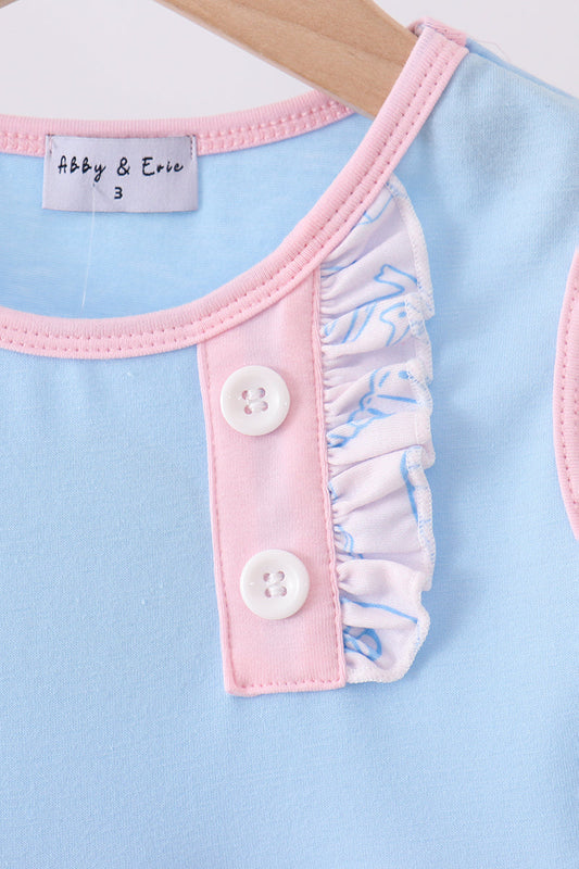 Blue Shell Starfish Print Ruffle Dress