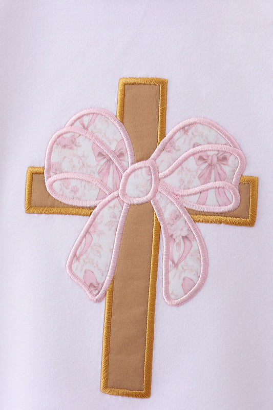 Pink Bowknot Cross Applique Skort Set