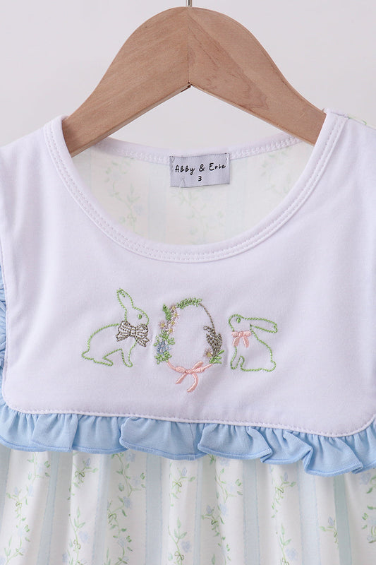 Floral Bunny Embroidery Ruffle Dress