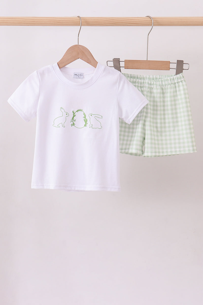 Bunny Embroidery Gingham Shorts Set