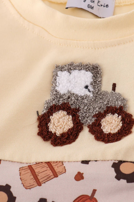 Yellow Tractor French Knot Romper