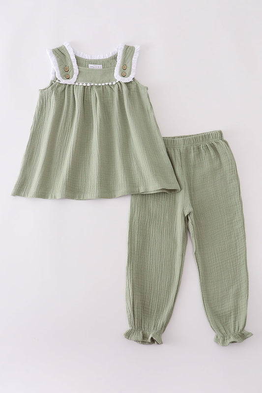 Premium Sage Ruffle Pants Set