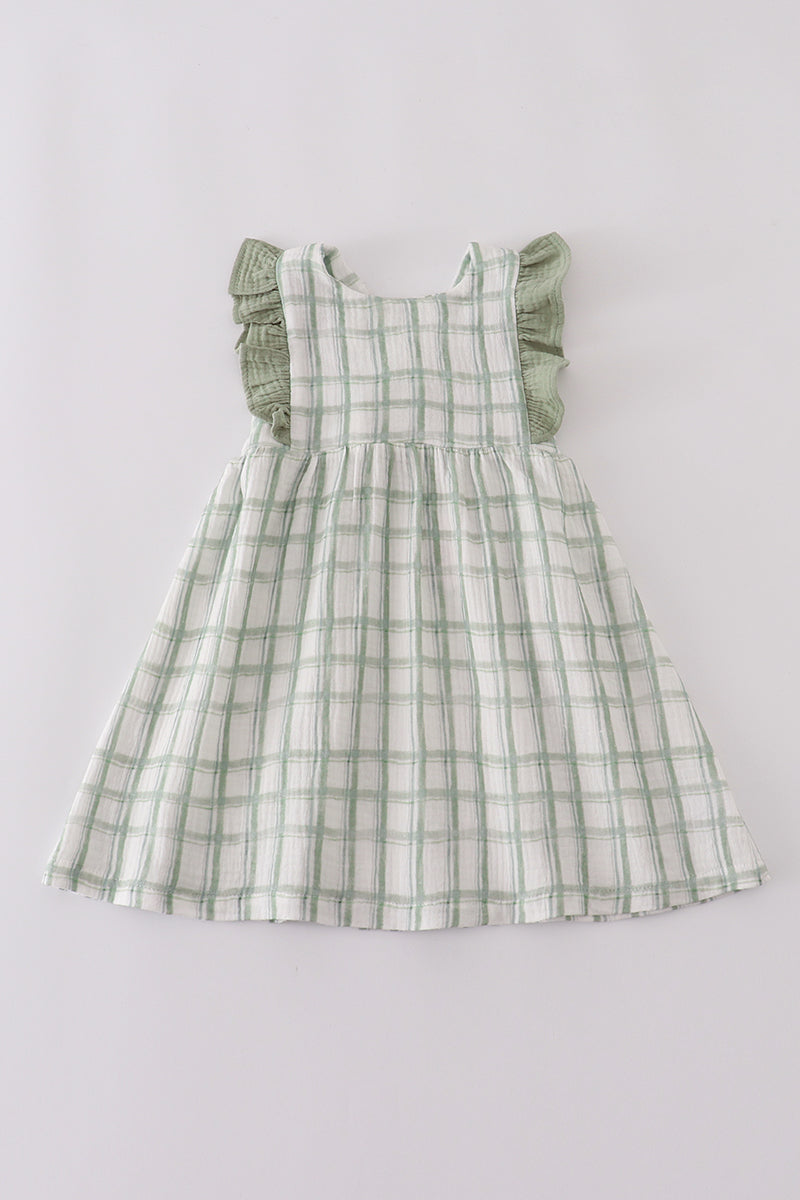 Premium Sage Ruffle Plaid Dress