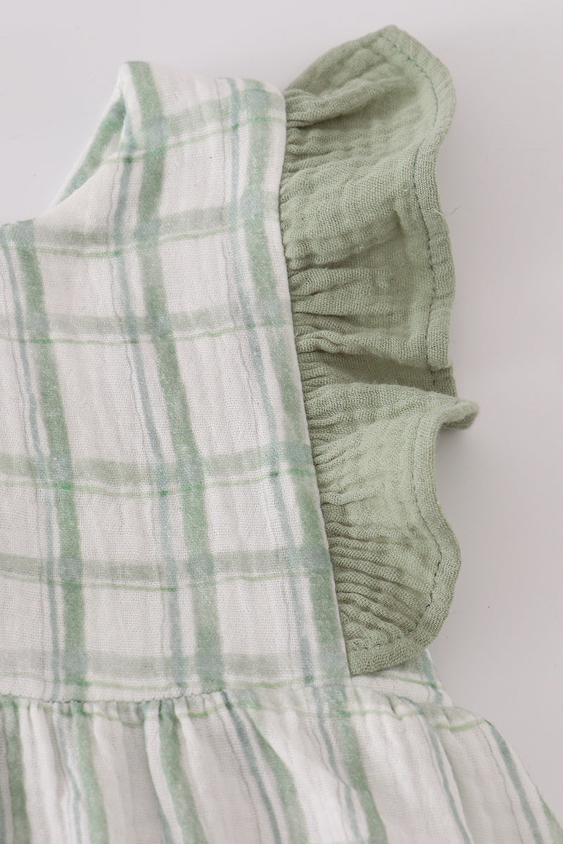 Premium Sage Ruffle Plaid Dress