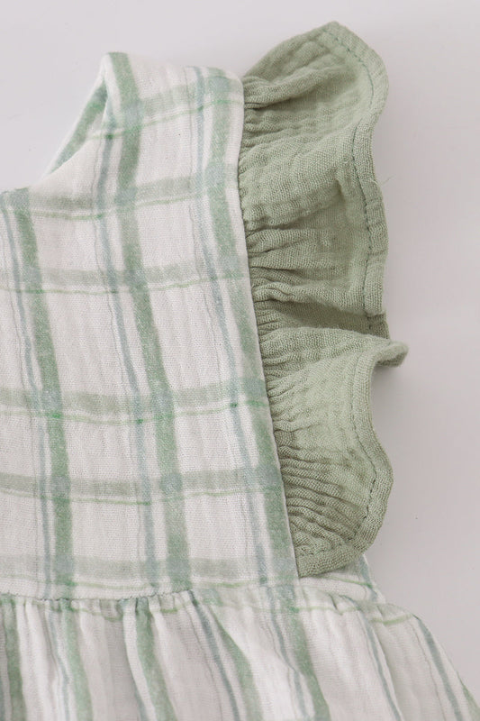 Premium Sage Ruffle Plaid Dress