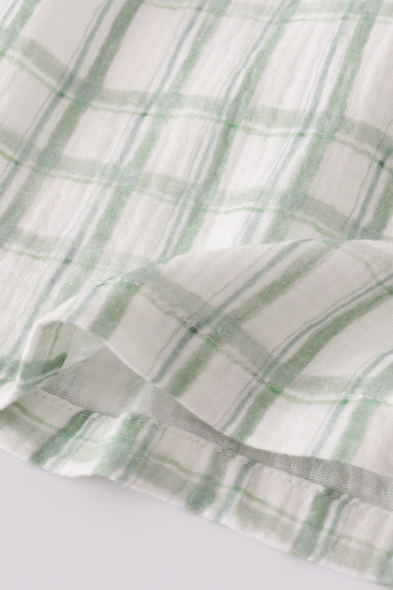 Premium Sage Ruffle Plaid Dress