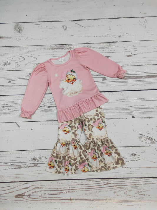 Girls Cheetah Santa Christmas Outfit