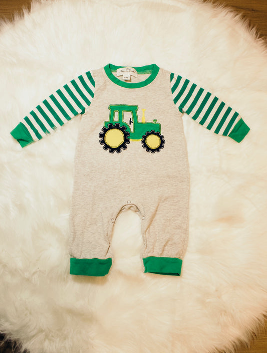 Marie Nicole Clothing Green Stripped Tractor Outfit 3-6m
