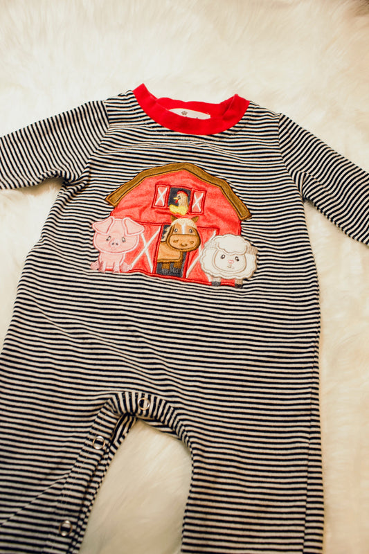 Marie Nicole Clothing 3-6M Barn Animal Romper