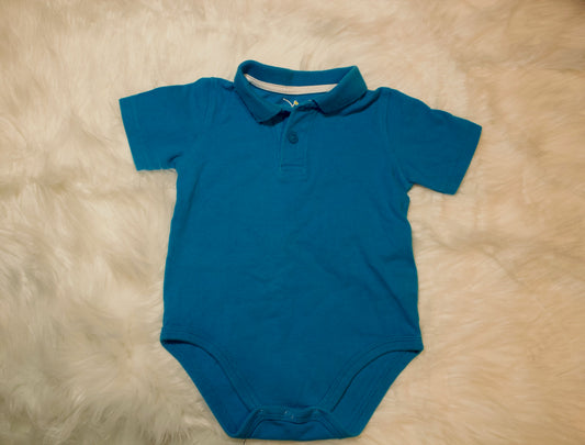 Jumping Beans Blue Short Sleeve Button Up Onesie 12M