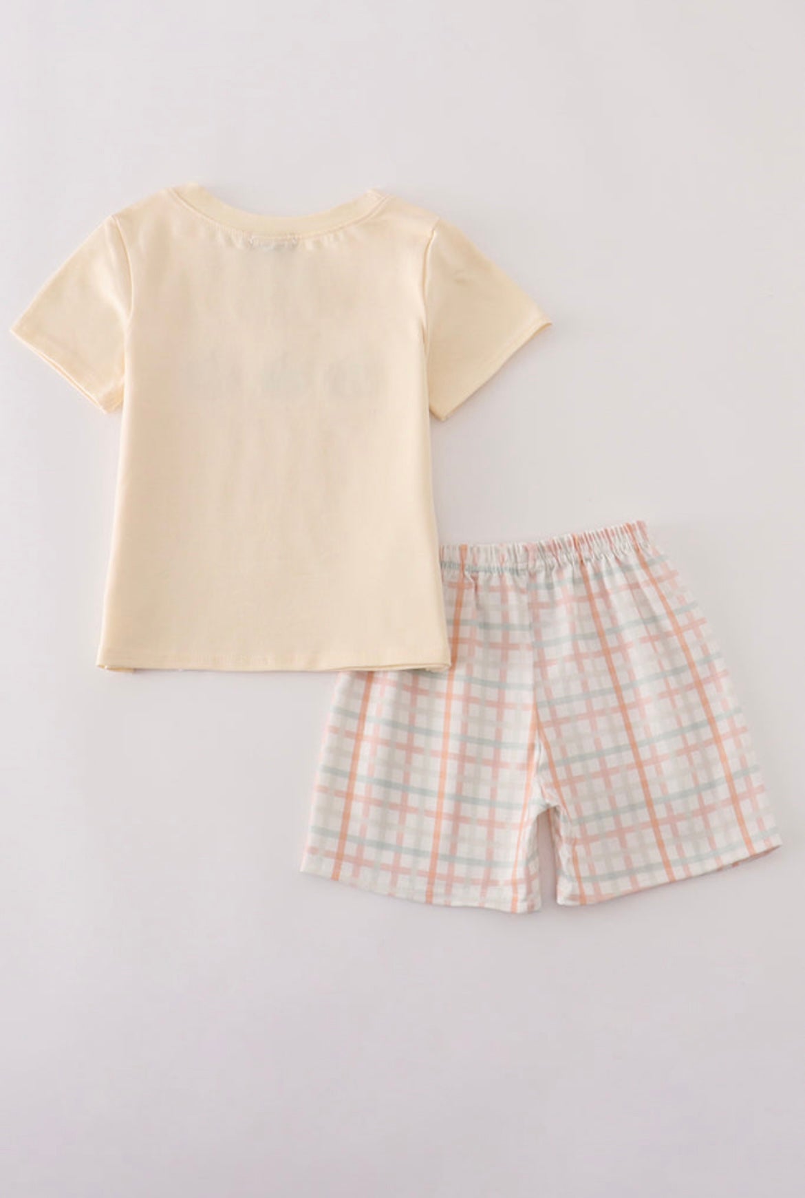 Neutral Plaid French Knot Shorts Set