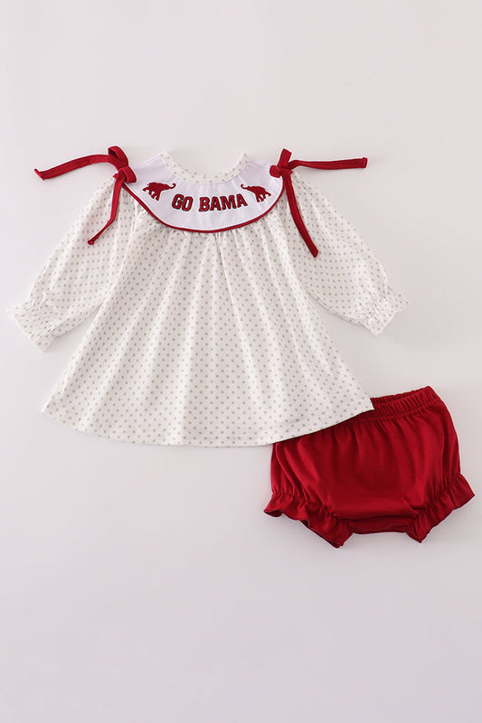 Maroon Alabama Embroidery Dot Bloomer Set