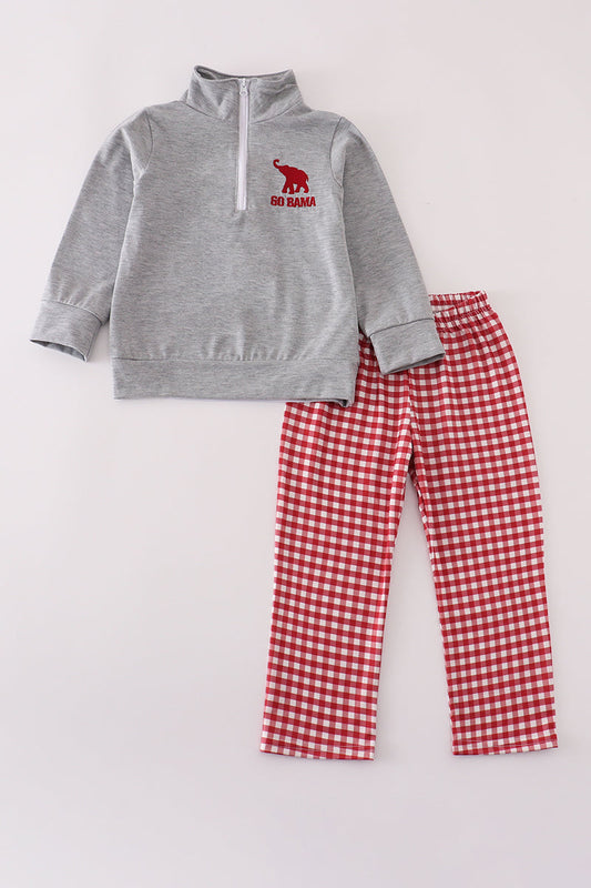 Alabama Embroidery Gingham Pullover & Pants Set