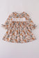 Khaki Deer Embroidery Floral Dress