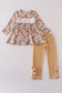 Khaki Deer Embroidery Floral Pants Set