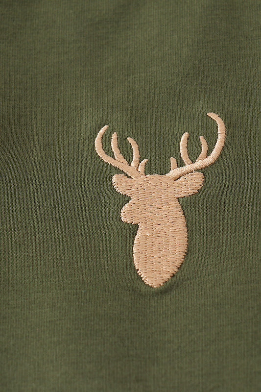 Forest Hunting Deer Embroidery Pants Set