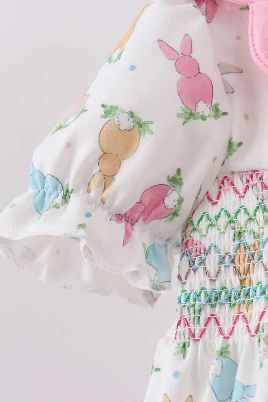 Pink Bunny Smocked Ruffle Bubble