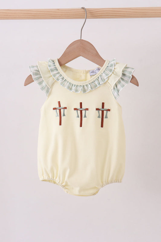 Green Cross Embroidery Ruffle Bubble