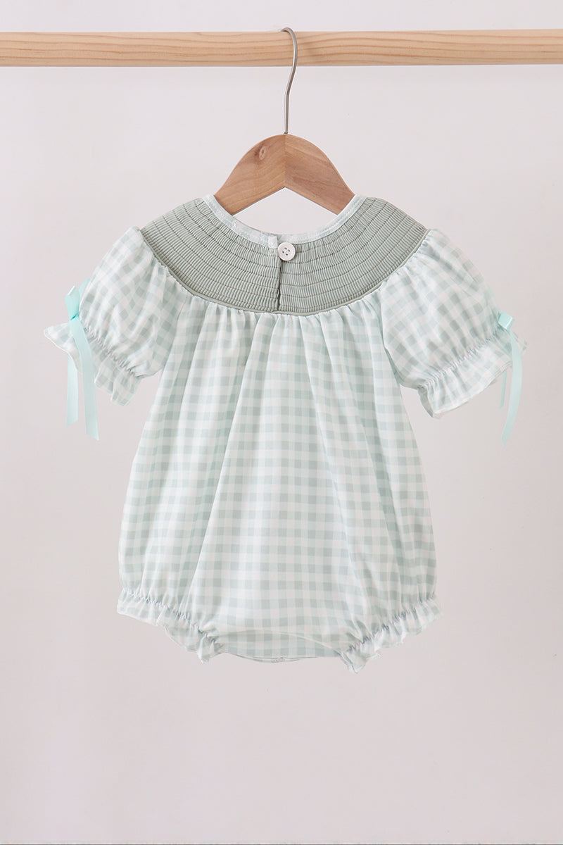 Sage He Is Risen Smocked Gingham Bubble