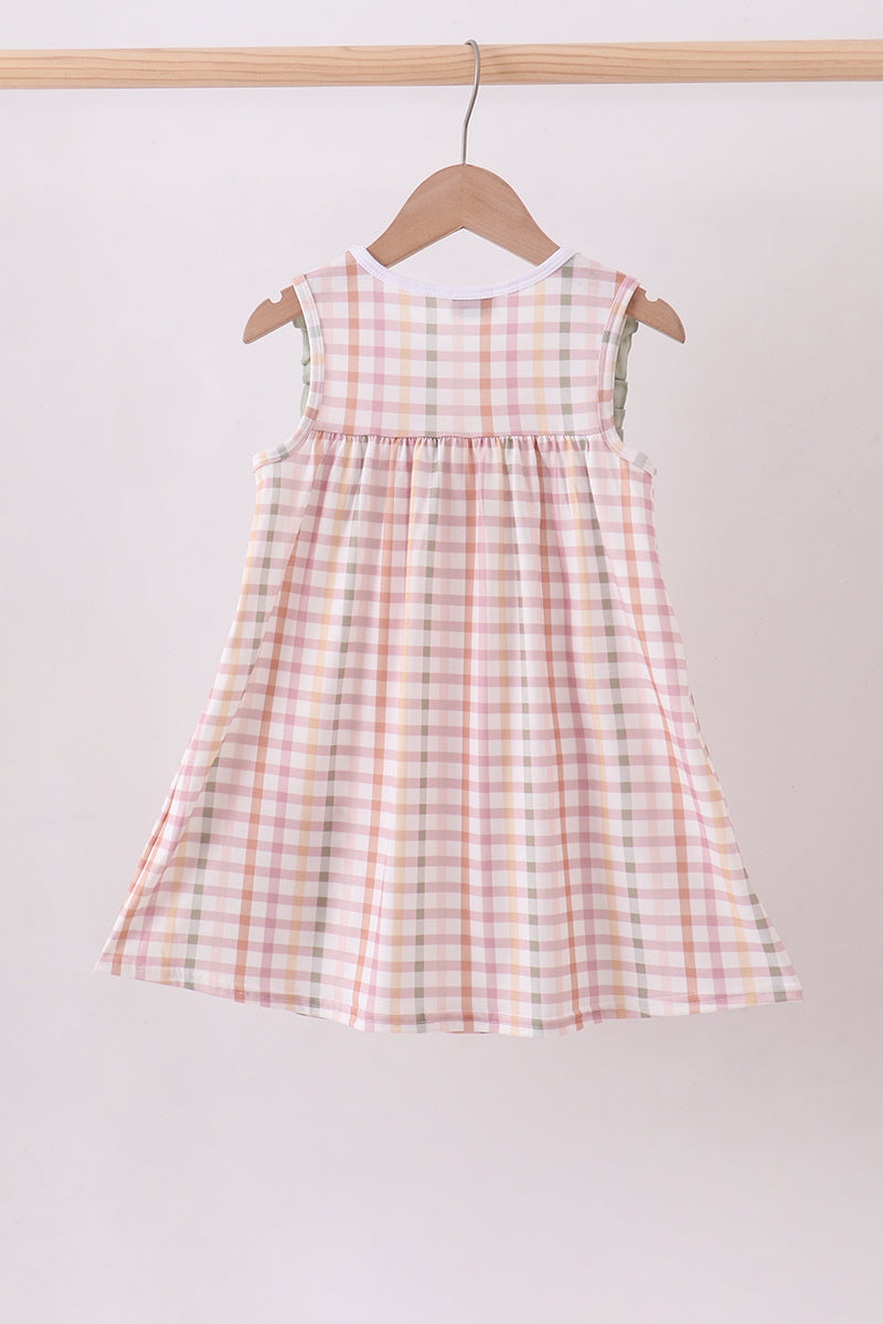 Lamb of God Applique Plaid Ruffle Dress
