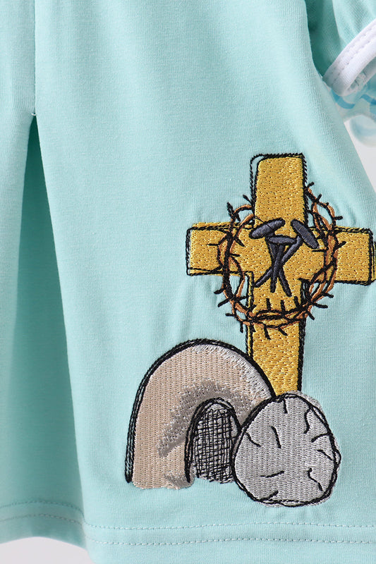 Blue He Is Risen Embroidery Bloomer Set