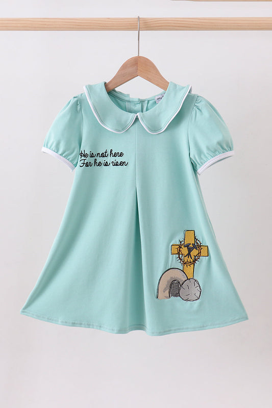 Blue He Is Risen Embroidery Dress