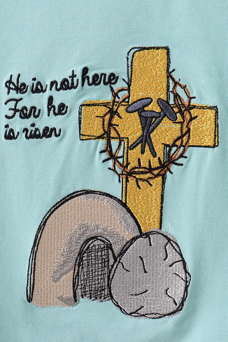 Blue He Is Risen Embroidery Top