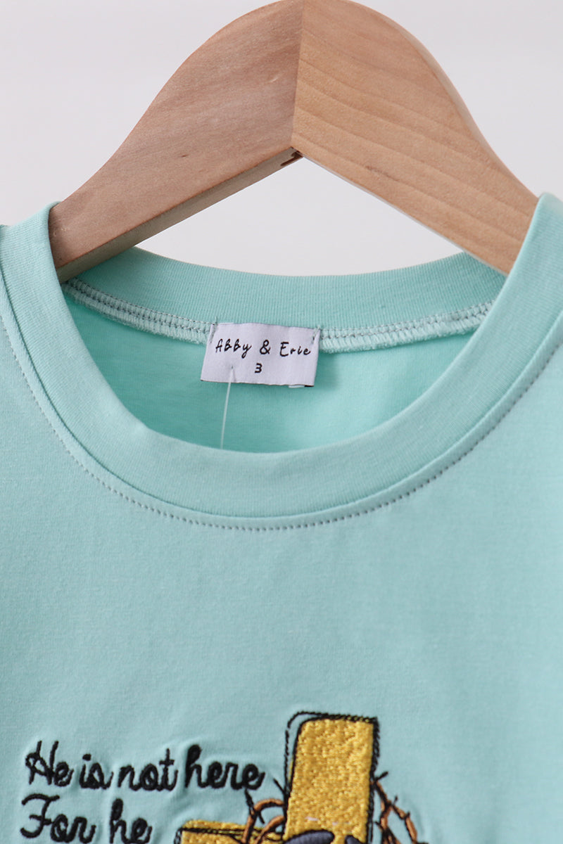 Blue He Is Risen Embroidery Top