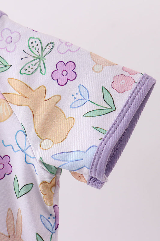 Purple Floral Print Romper