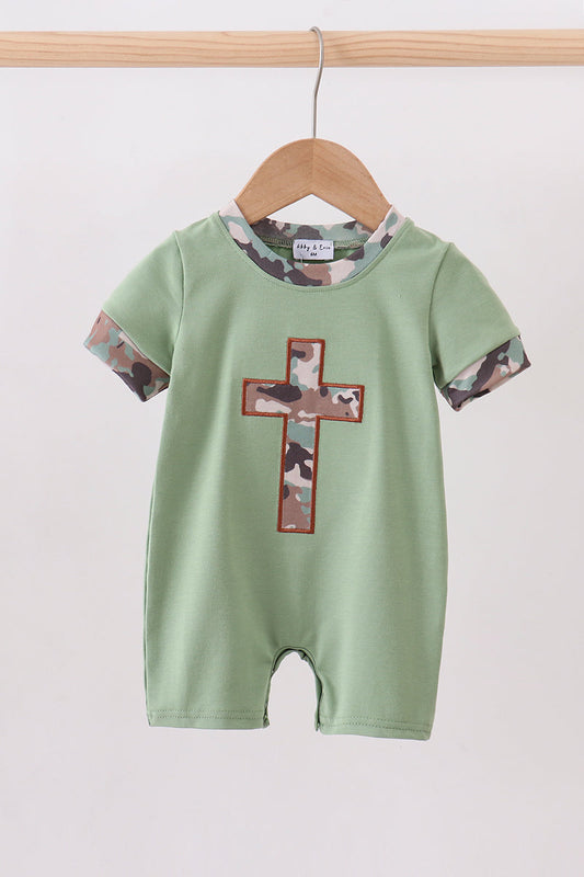 Green Camouflage Cross Applique Romper