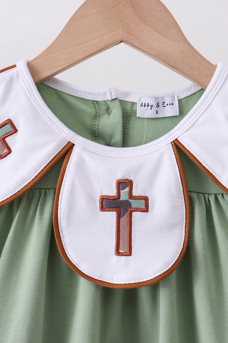 Green Camouflage Cross Applique Dress