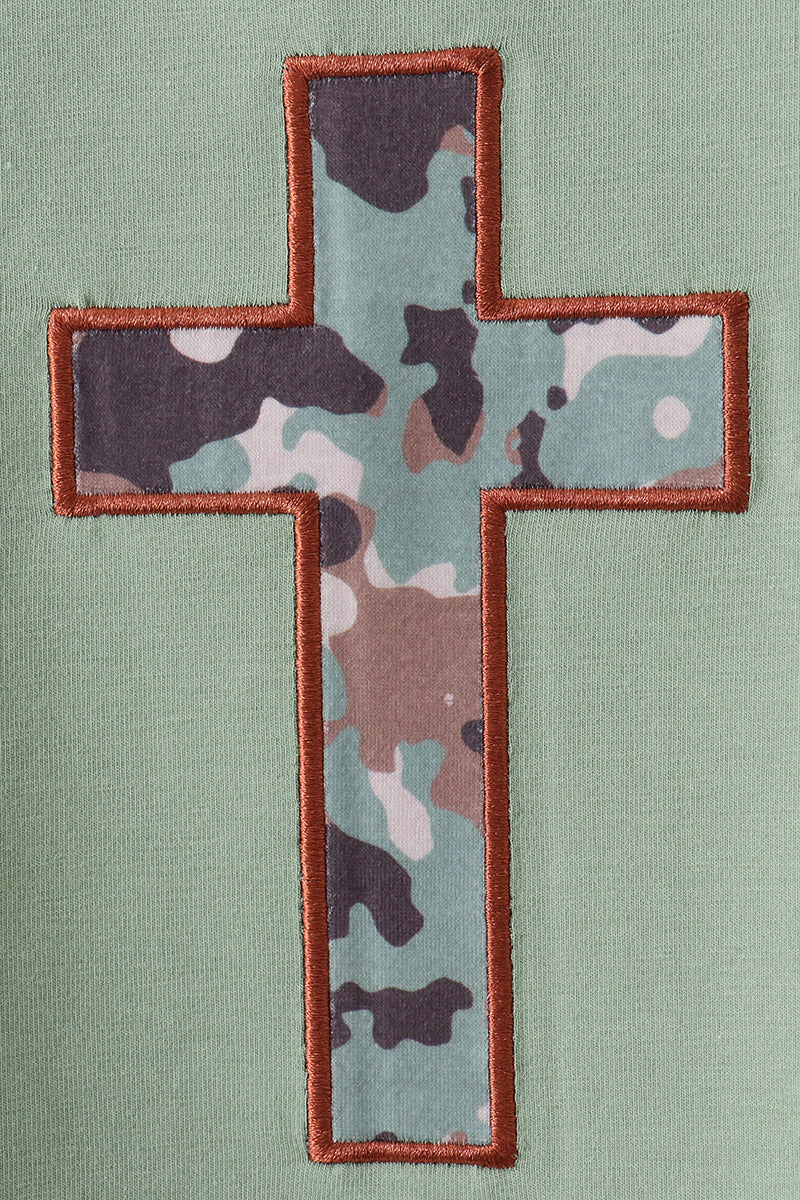 Green Camouflage Cross Applique Shorts Set